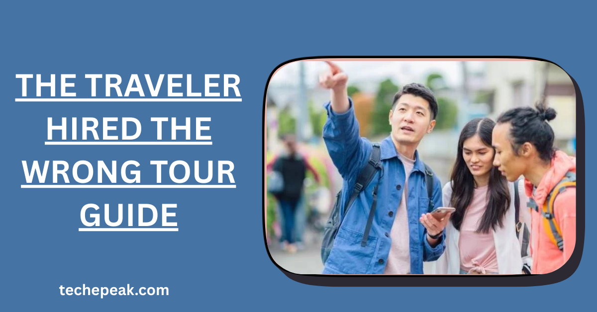 The traveler hired the wrong tour guide and looks disappointed during a trip