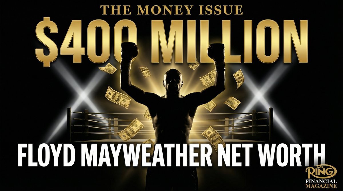 Floyd Mayweather net worth - $400 million - boxer silhouette with gold dollar bills in boxing ring