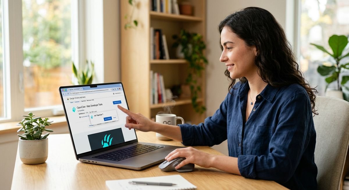 OpenClaw browser extension installed in Chrome toolbar with green connected indicator