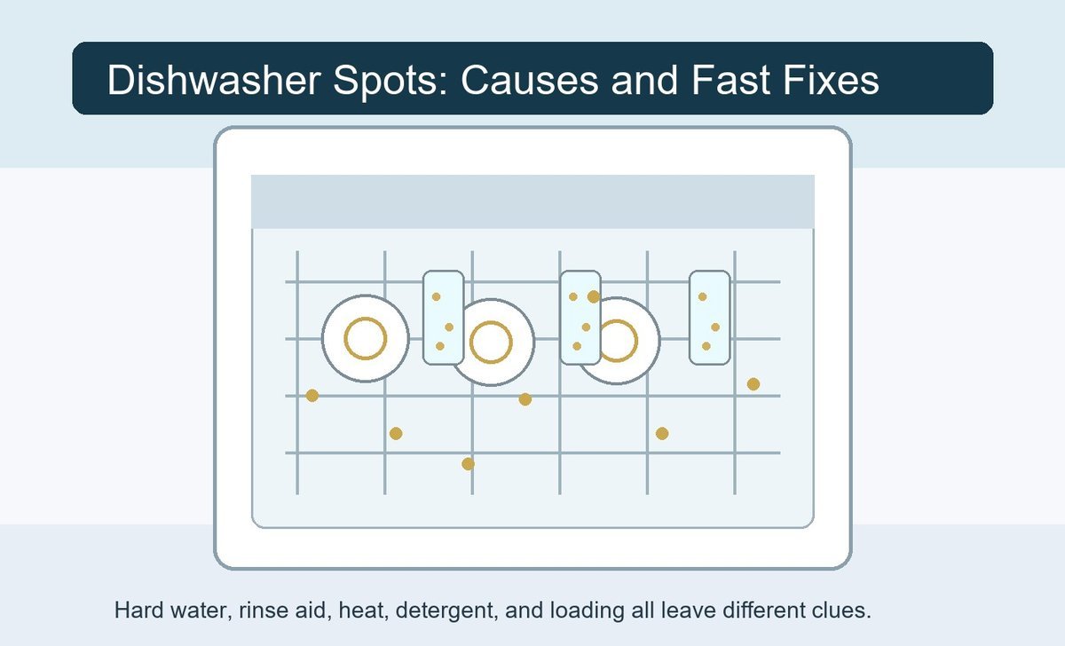 Dishwasher rack with spotty glasses and dishes